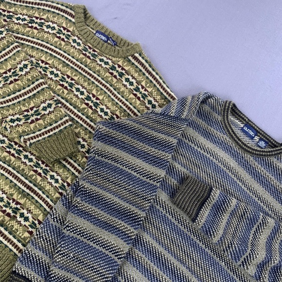 Puritan Other - VINTAGE Puritan Sweaters Mens LG Lot of 2 Khaki Fair Isle Blue Stripe 90s Knit